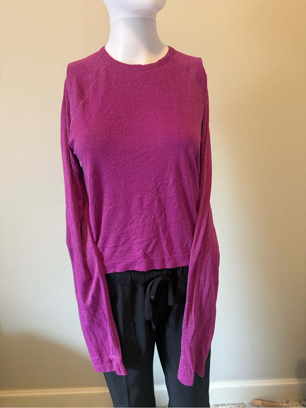 Athleta Girl Long-Sleeve Crewneck Top in Magenta with Subtle Shimmer